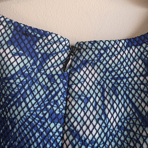 RED Saks Fifth Avenue Blue Tropical Botanical Fit & Flare Dress - V-Neck Mini - Picture 6 of 10